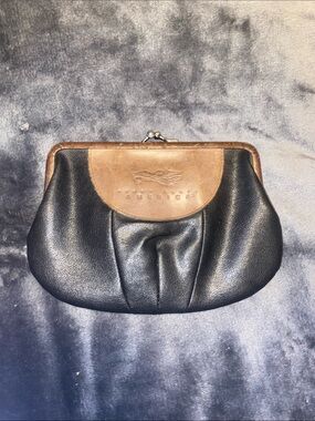 Vintage Perry Ellis Two-Tone Black and Brown Leather Kiss-Lock Clutch